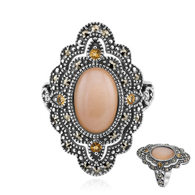 Peach Moonstone Silver Ring (Annette classic)