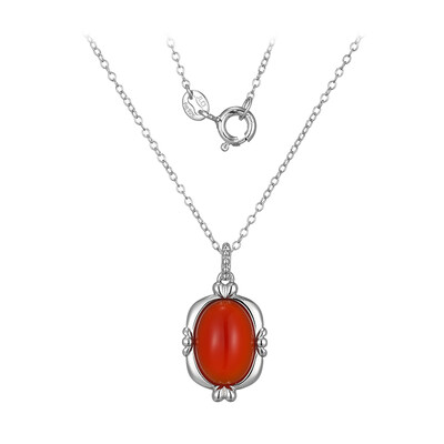 Red Agate Silver Necklace