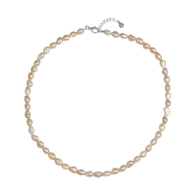 Peach Freshwater Pearl Silver Necklace (TPC)