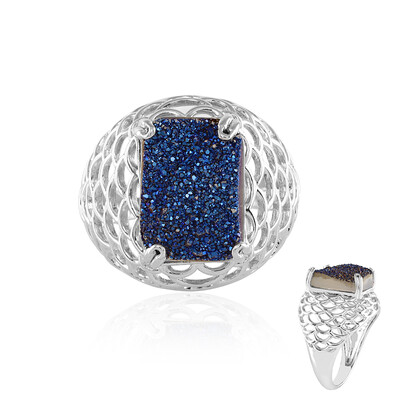 Blue Glitter Agate Silver Ring